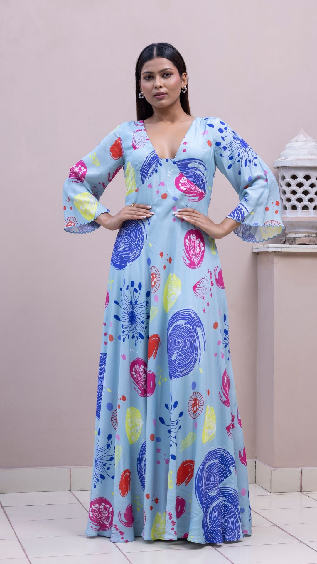 Whip Coral V Neck Dress Set