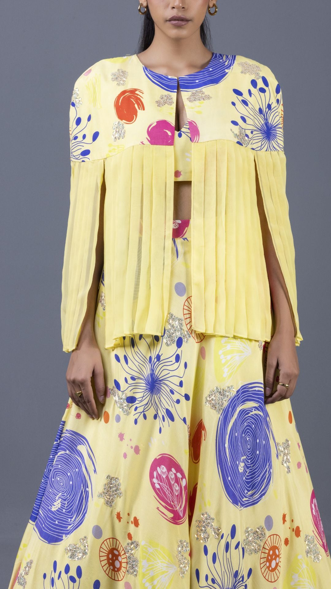 Lettuce Leaf Bralette Cape Lehnga Set