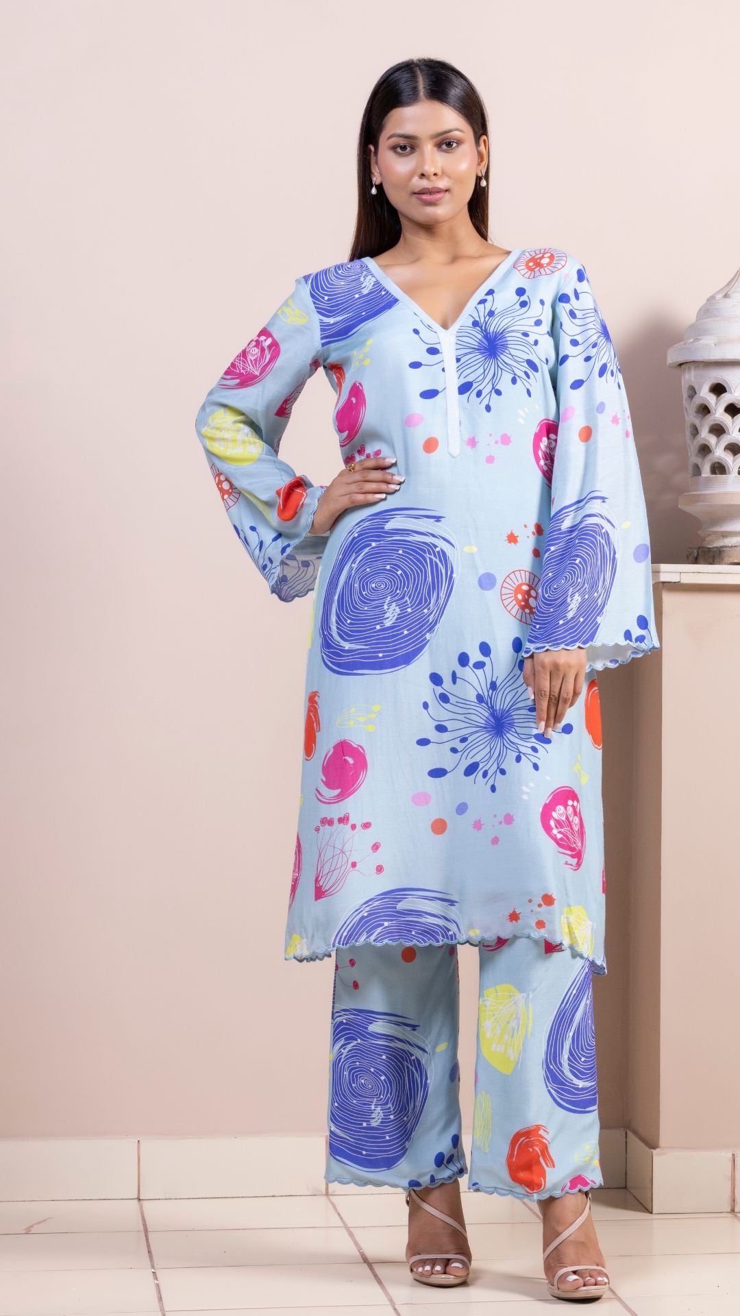 Finger Scallop Kurta - Pant set