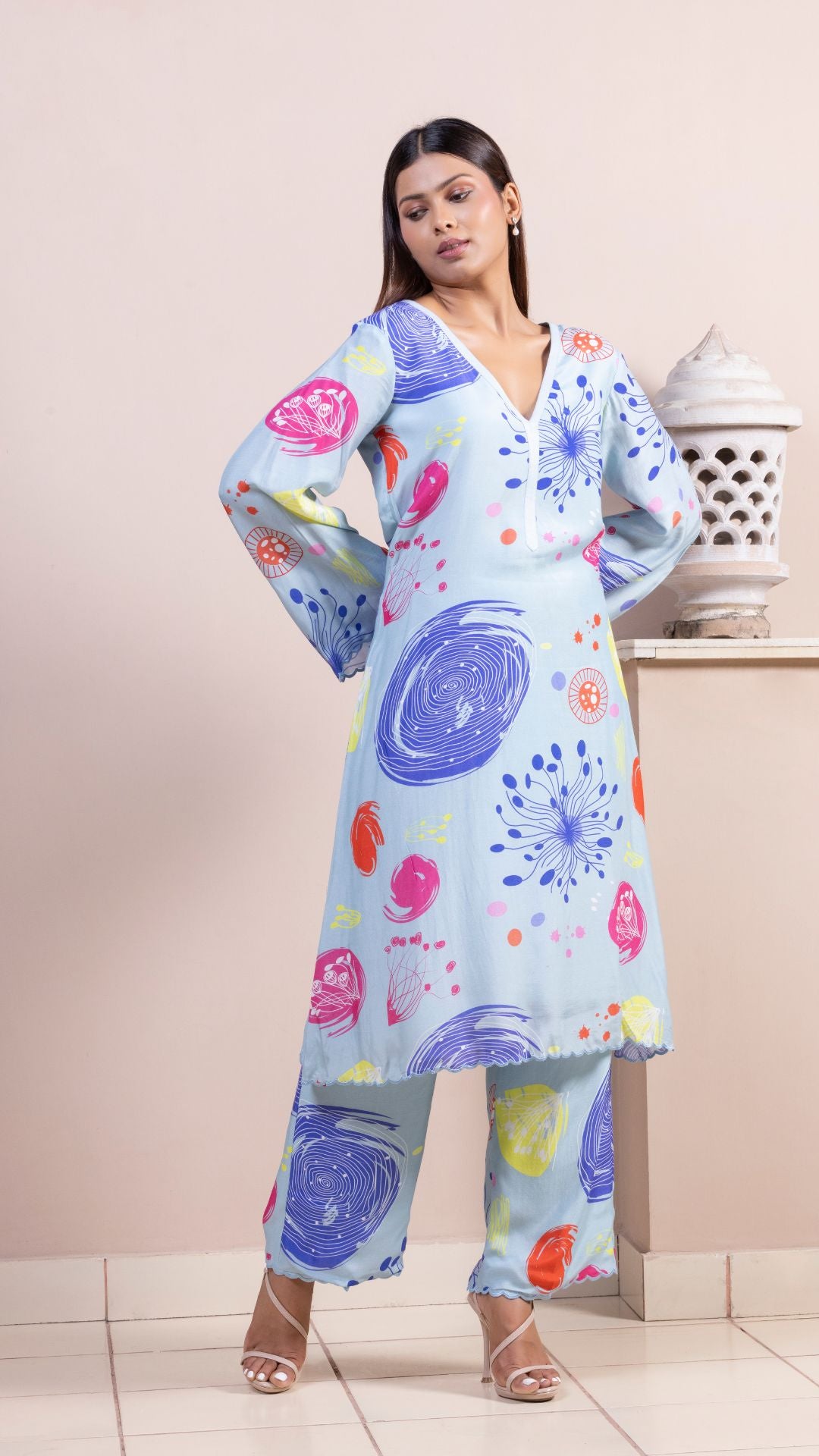 Finger Scallop Kurta - Pant set