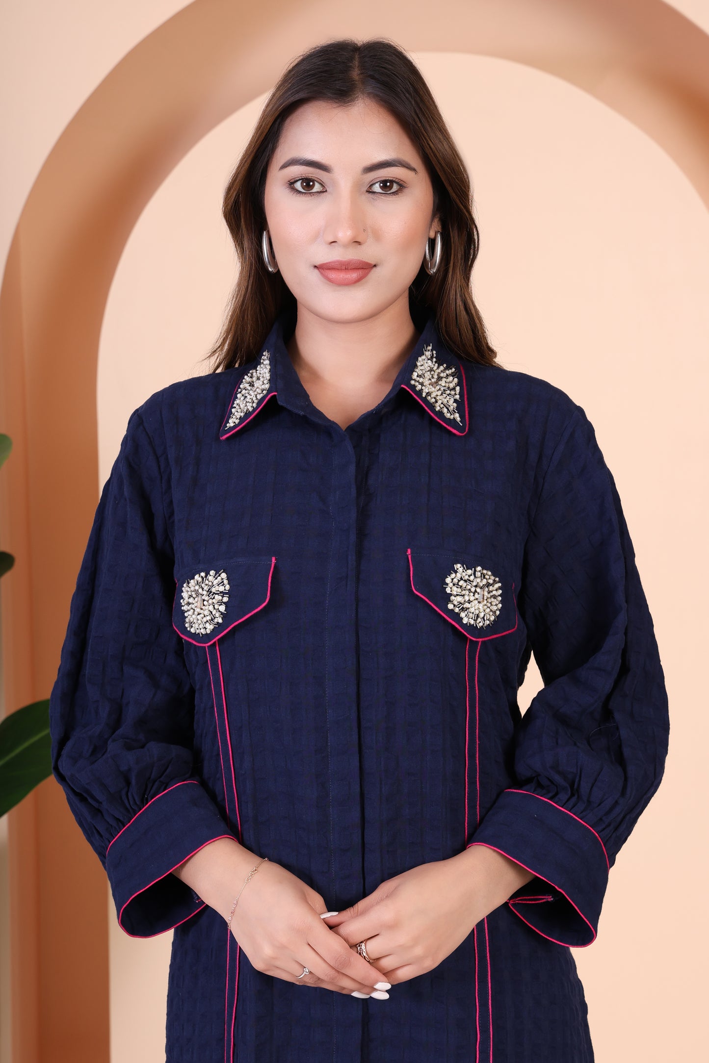 Navy Jacquard Maxi Dress