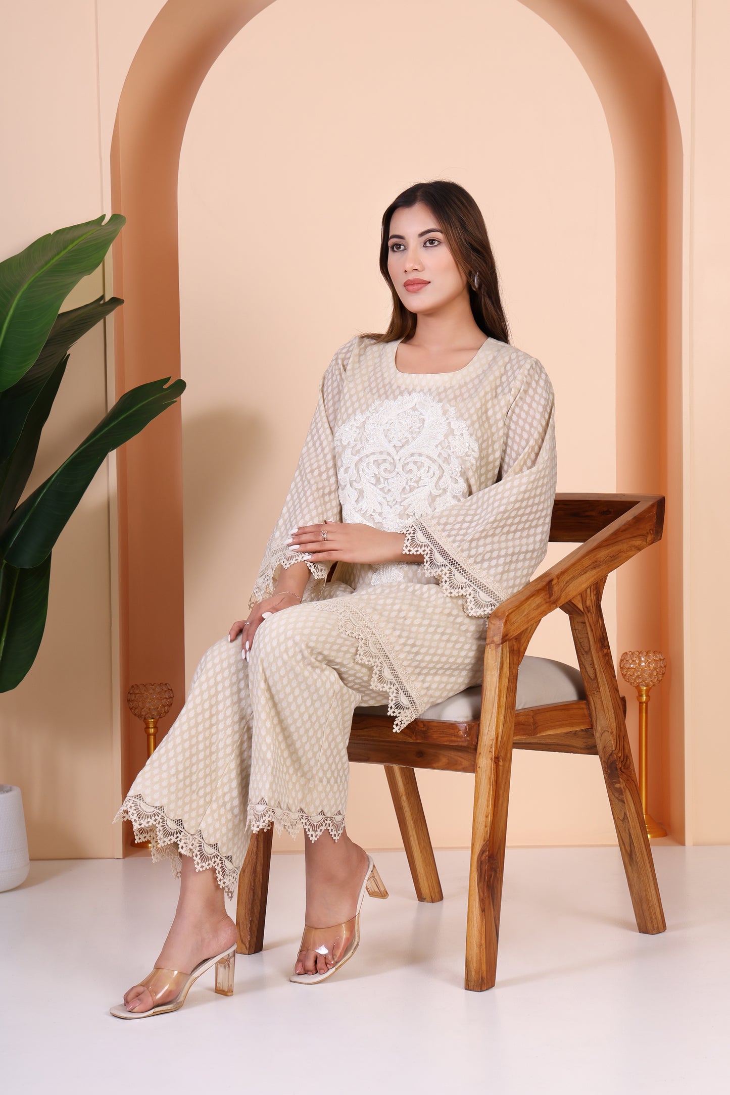 Beige Jacquard Co-ord Set