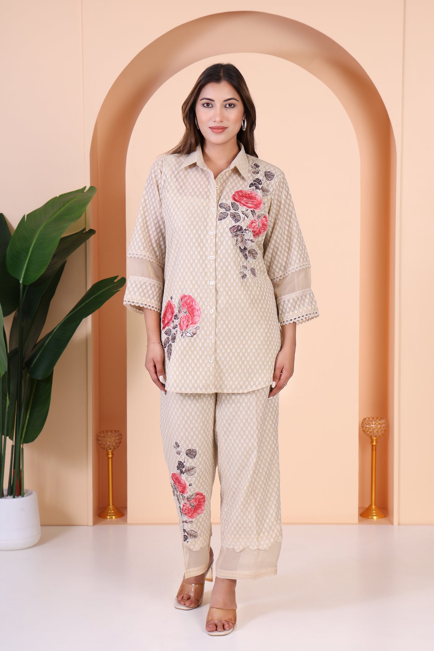 Beige And Organza Co-ord