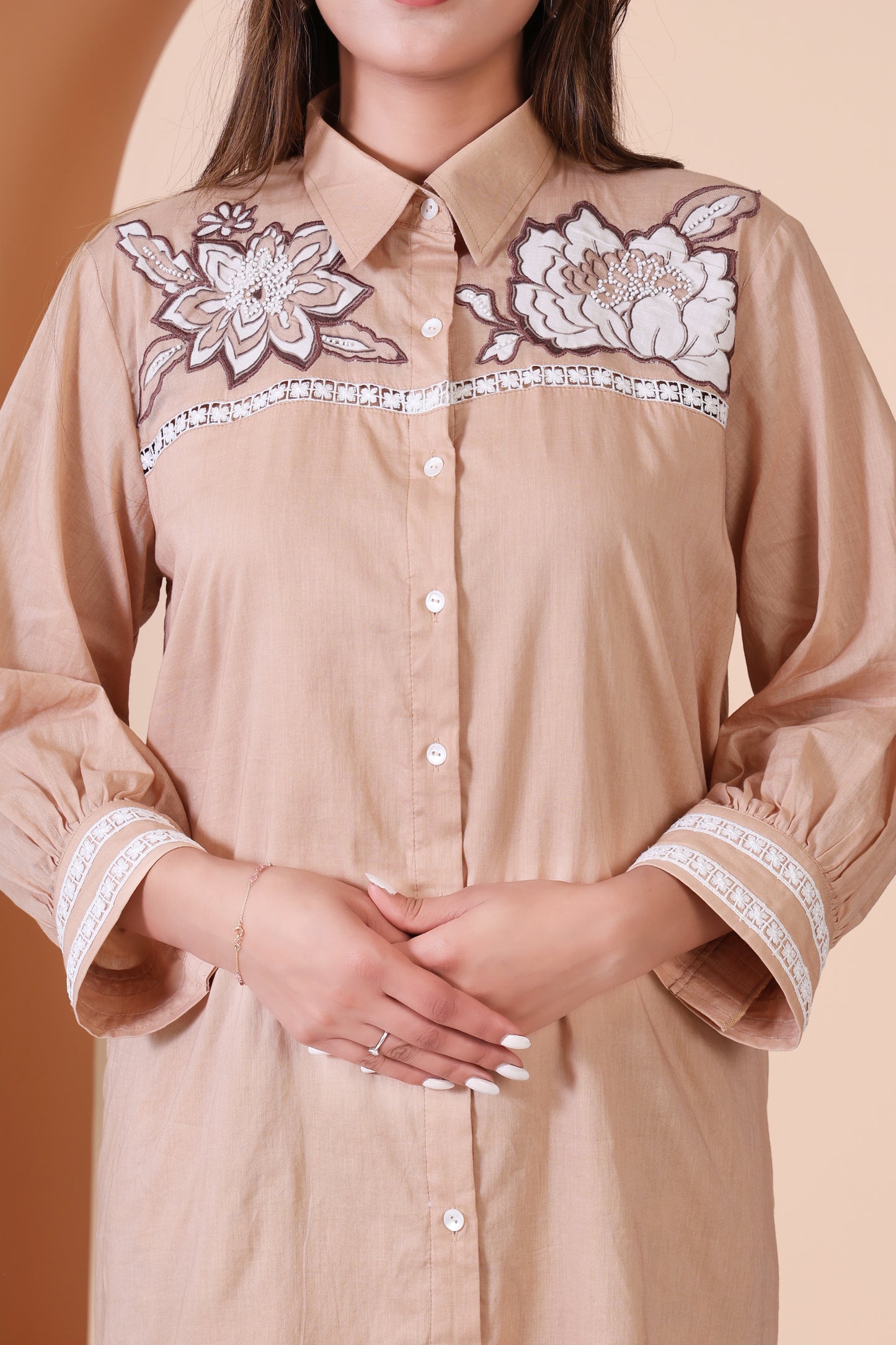 Beige and Brown Printed C-cut Co-ord