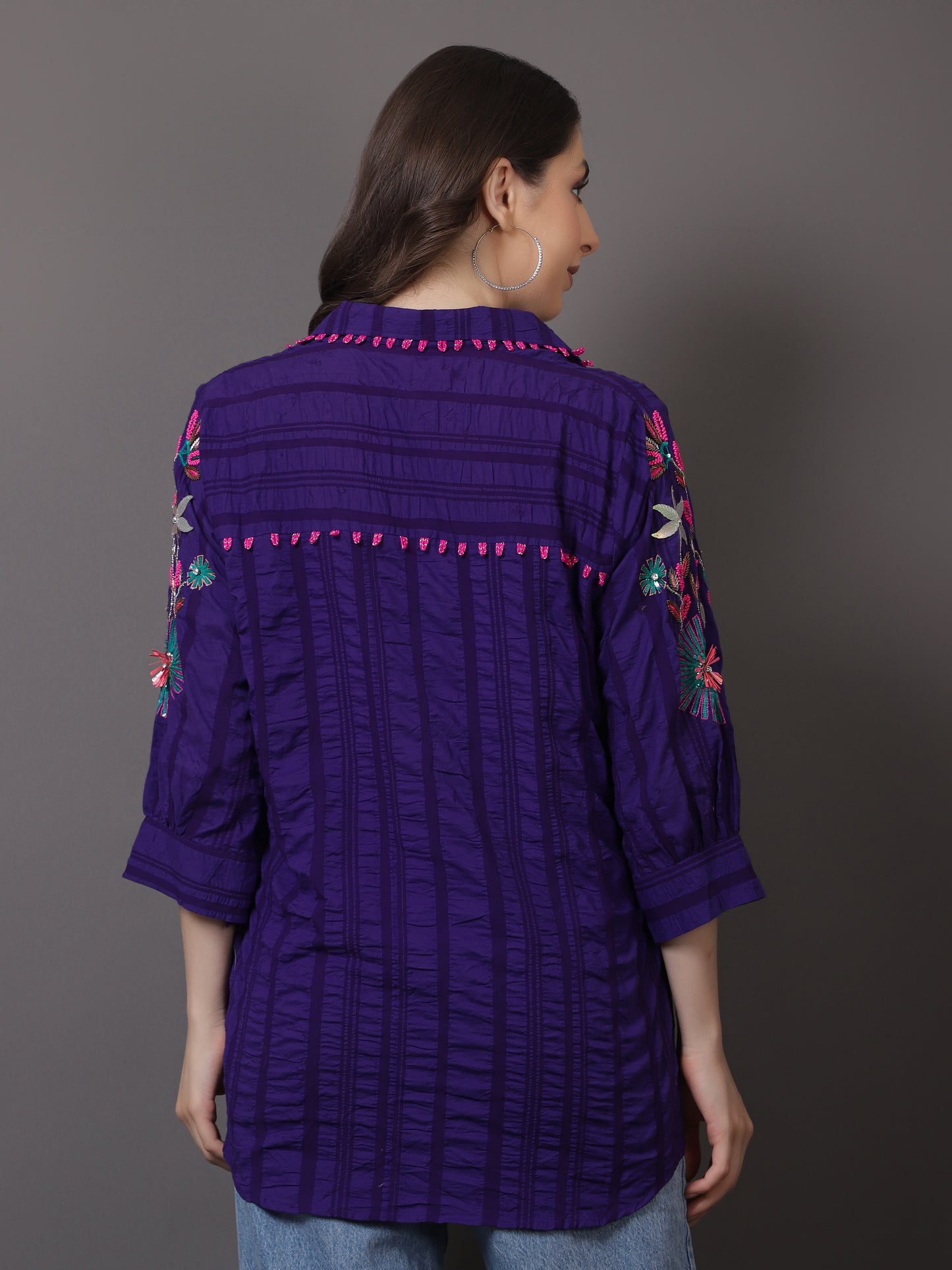 PURPLE CRUSHED WITH HAND WORK SHIRT