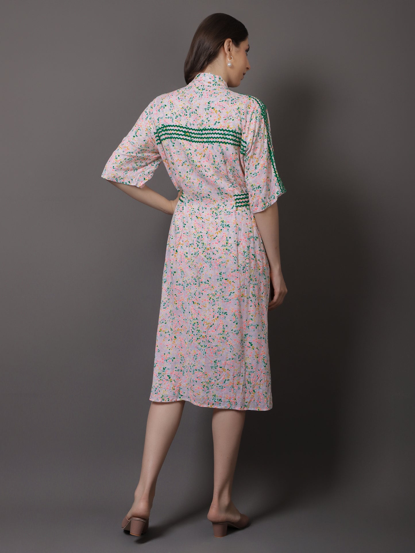 NEON PINK RIC RAC CALF LENGTH DRESS