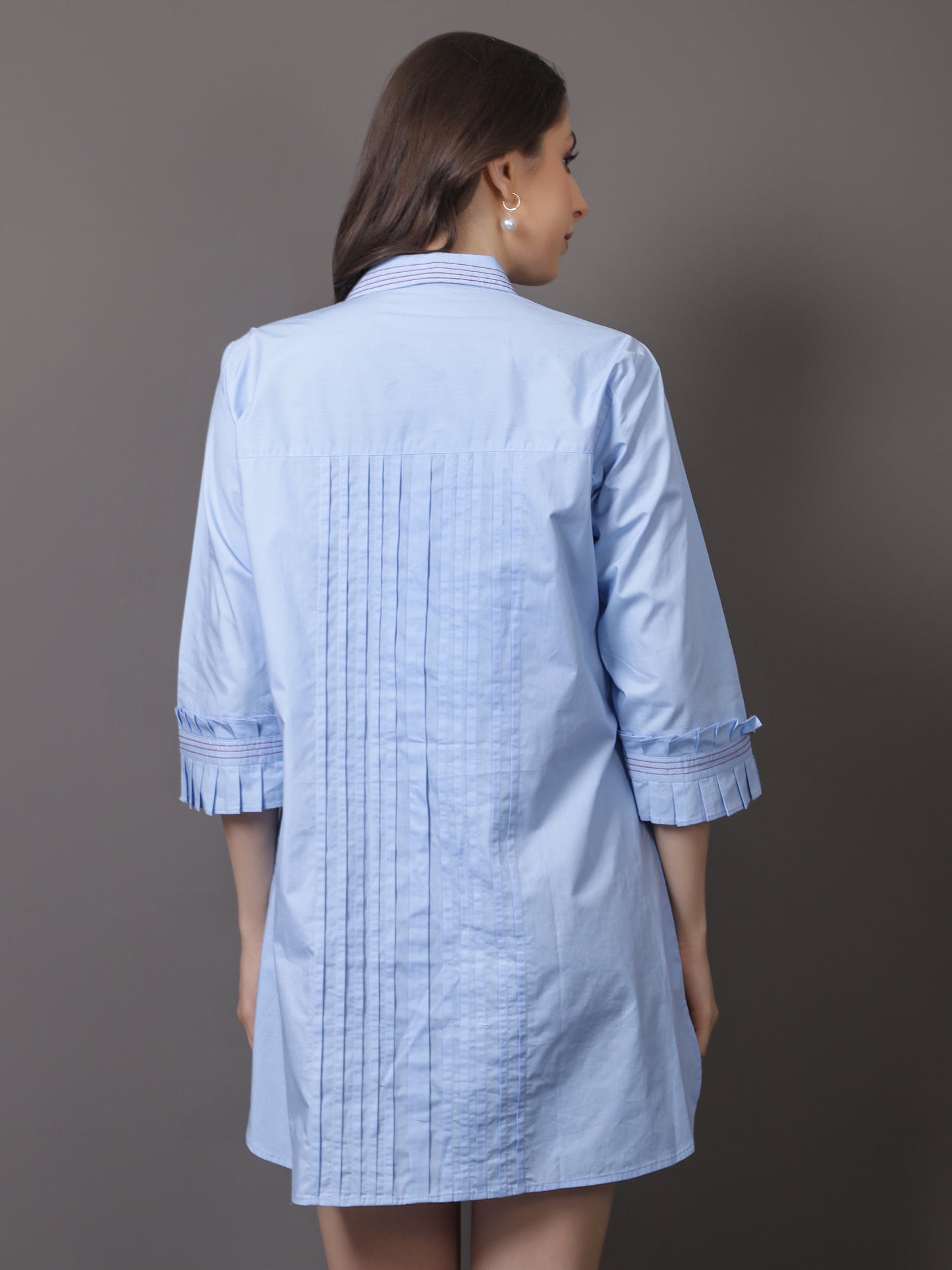 BLUE POPLIN EMBROIDERED TUNIC