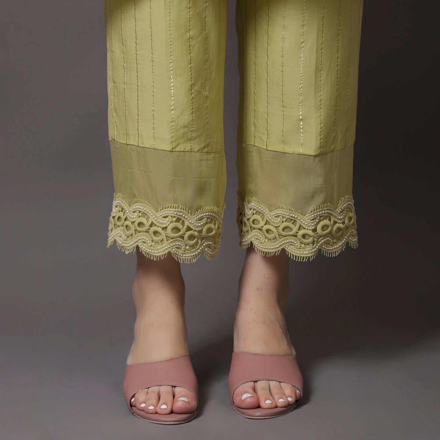 LIME GREEN LACE KURTA SET