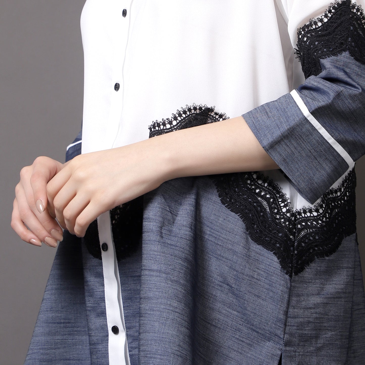 WHITE GEORGETTE AND DENIM SHIRT