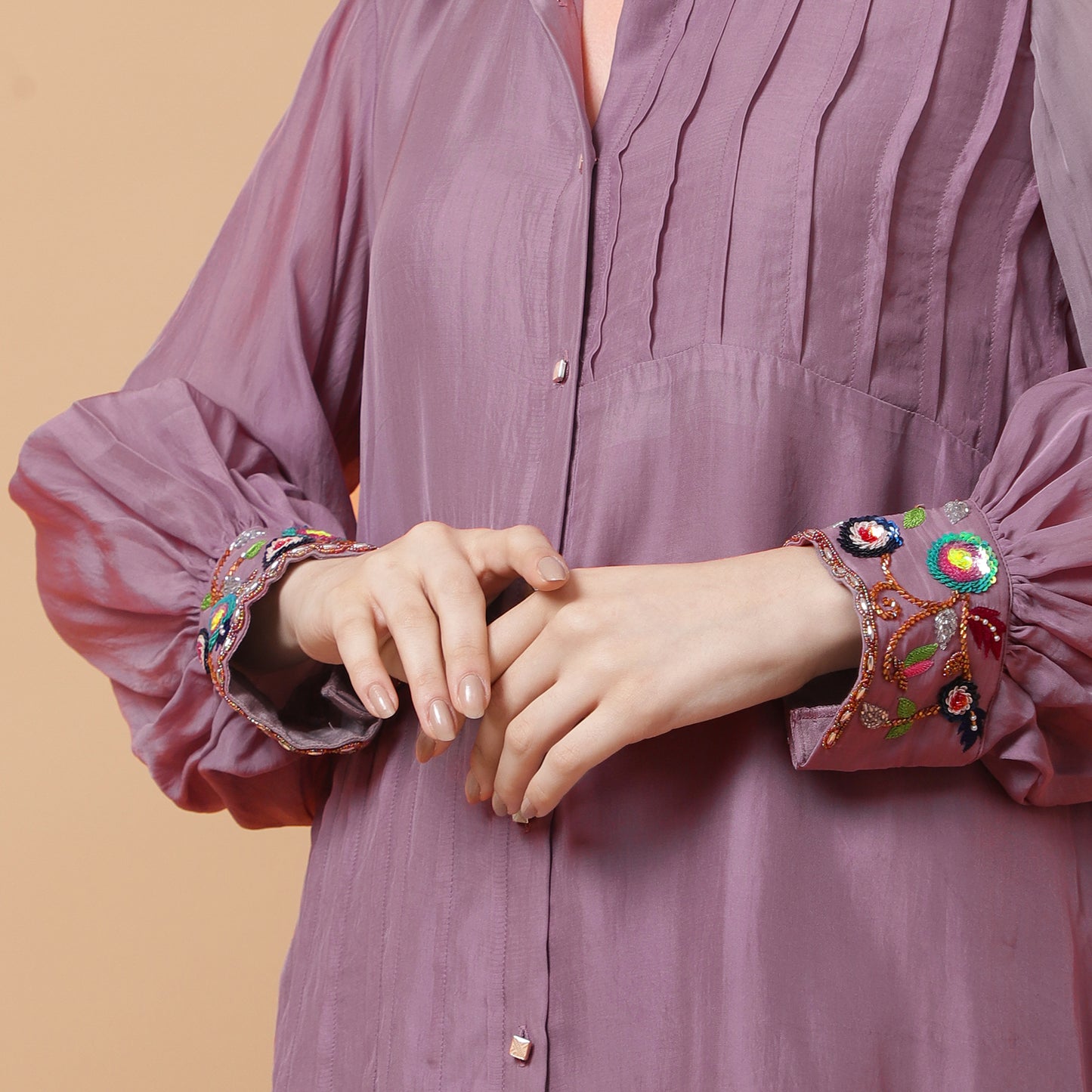 ONION ORGANZA CO-ORD WITH HAND WORK