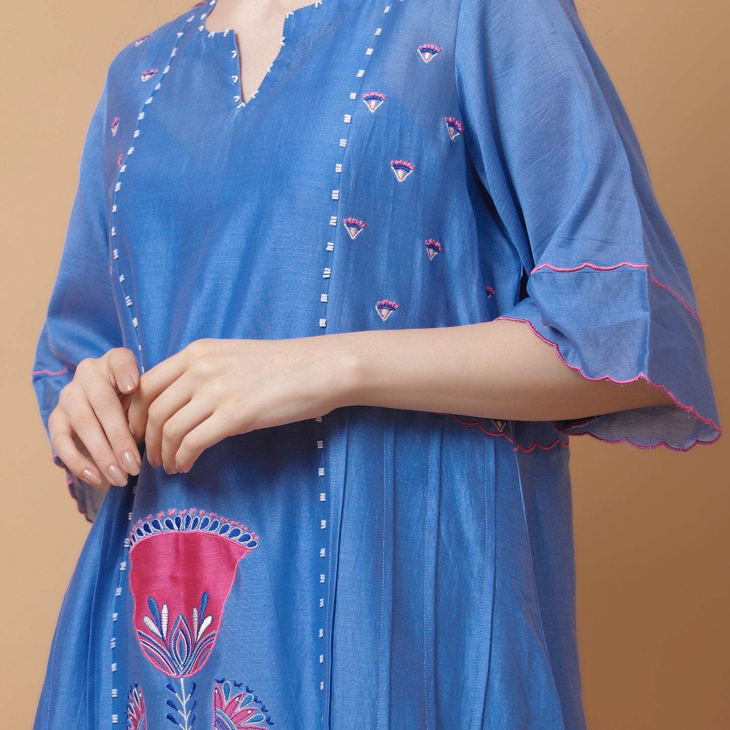 BLUE CHANDERI KURTA SET