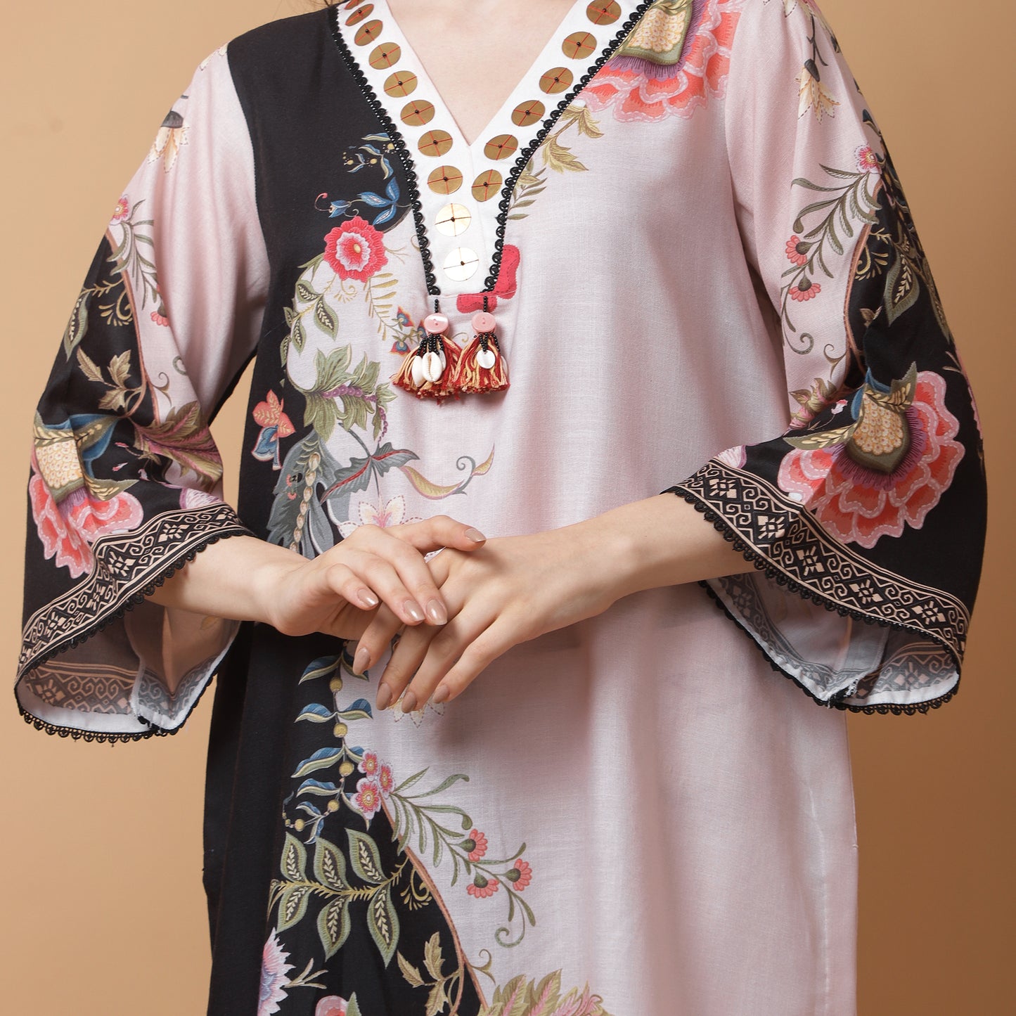 BLACK AND BEIGE KURTA SET
