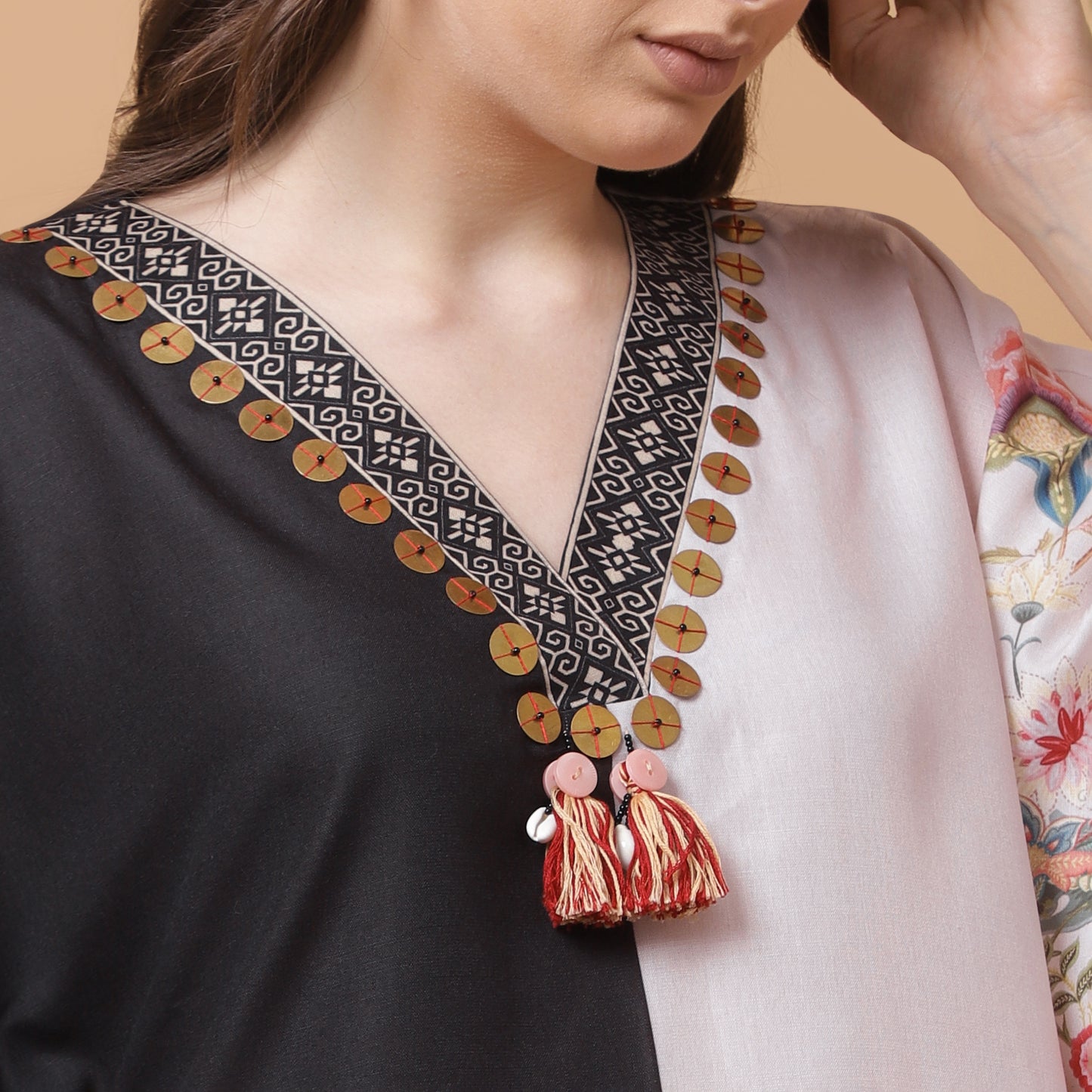 BLACK AND BEIGE KAFTAN ONLY