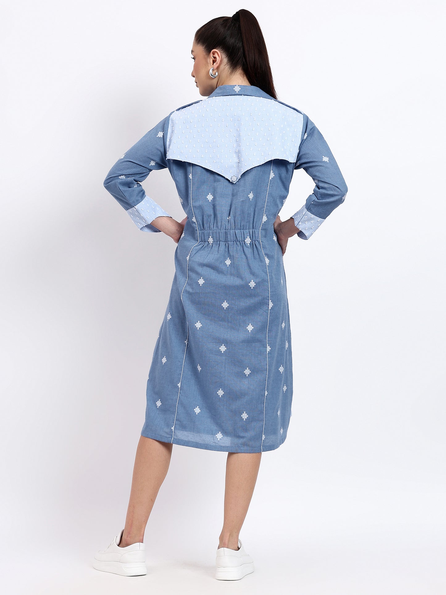 COTTON DENIM CALF LENGTH DRESS