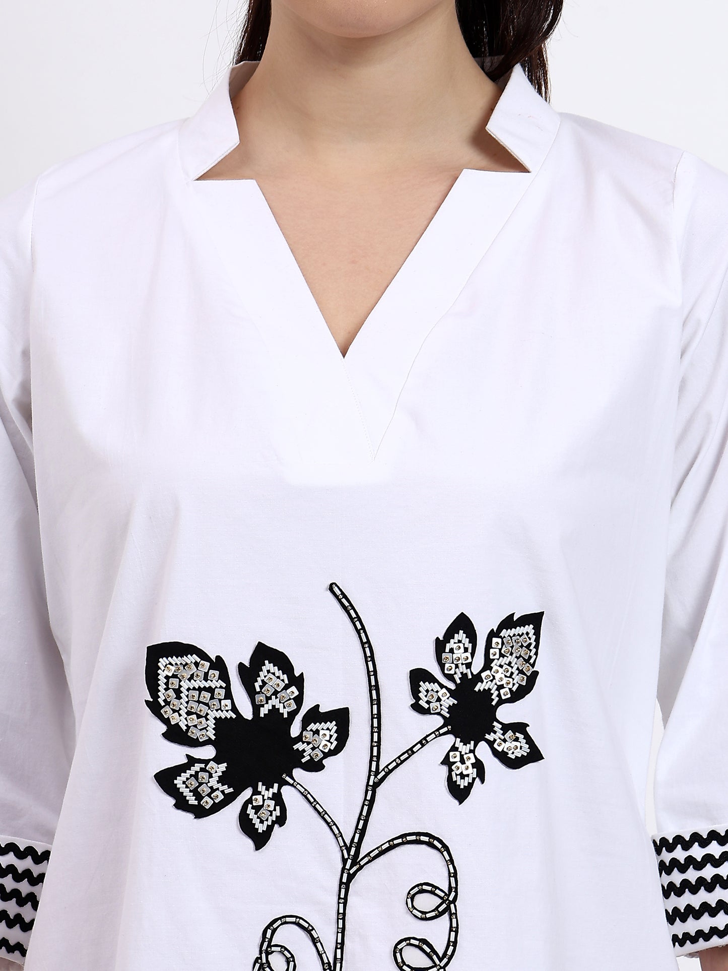 BLACK AND WHITE RIC RAC CALF LENTH DRESS