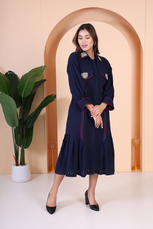 Navy Jacquard Maxi Dress