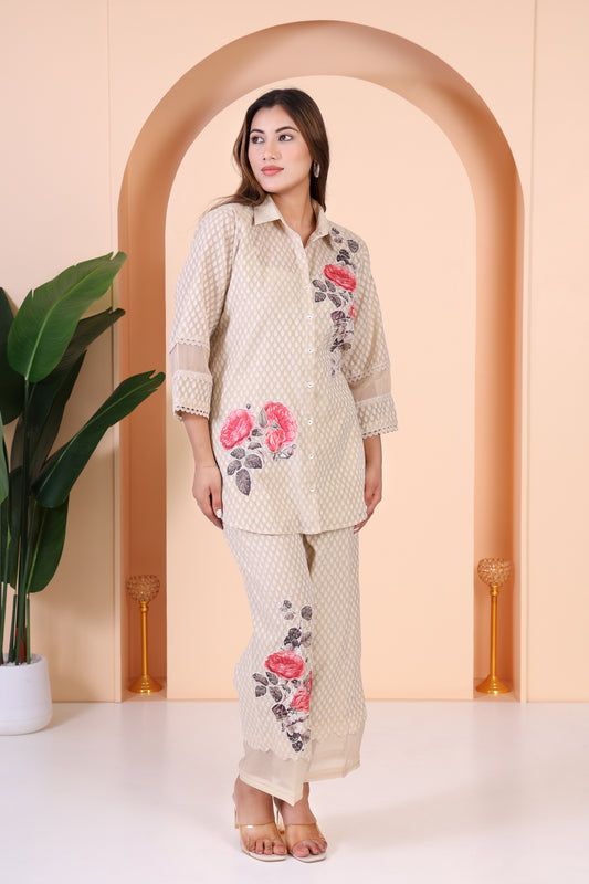 Beige And Organza Co-ord