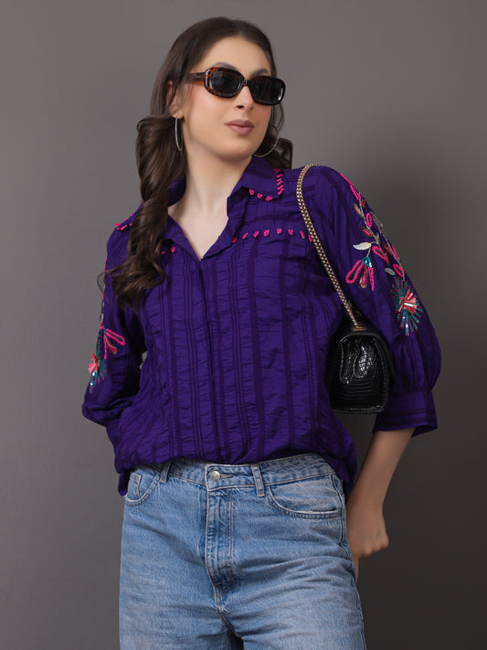 PURPLE CRUSHED WITH HAND WORK SHIRT