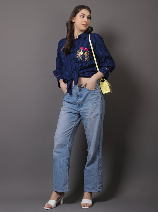 BLUE CRUSHED COTTON SHIRT