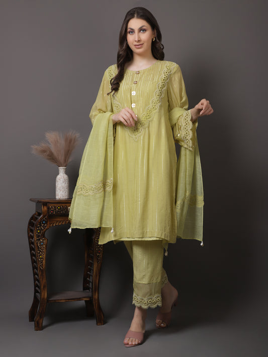 LIME GREEN LACE KURTA SET