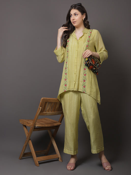 LIME GREEN MACHINE EMBROIDERED CO-ORD SET