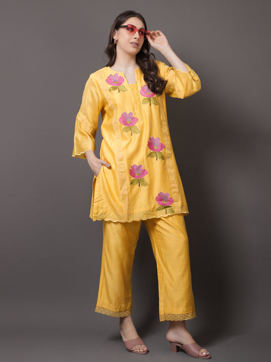 YELLOW CHANDERI KURTA SET