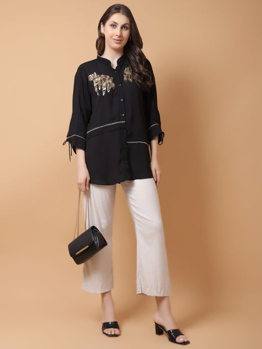 BLACK GEORGETTE SHIRT