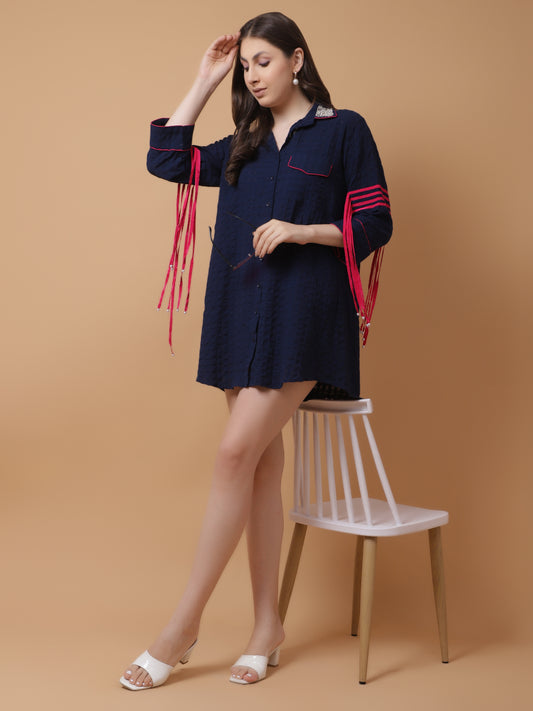 NAVY BLUE JACQUARD TUNIC