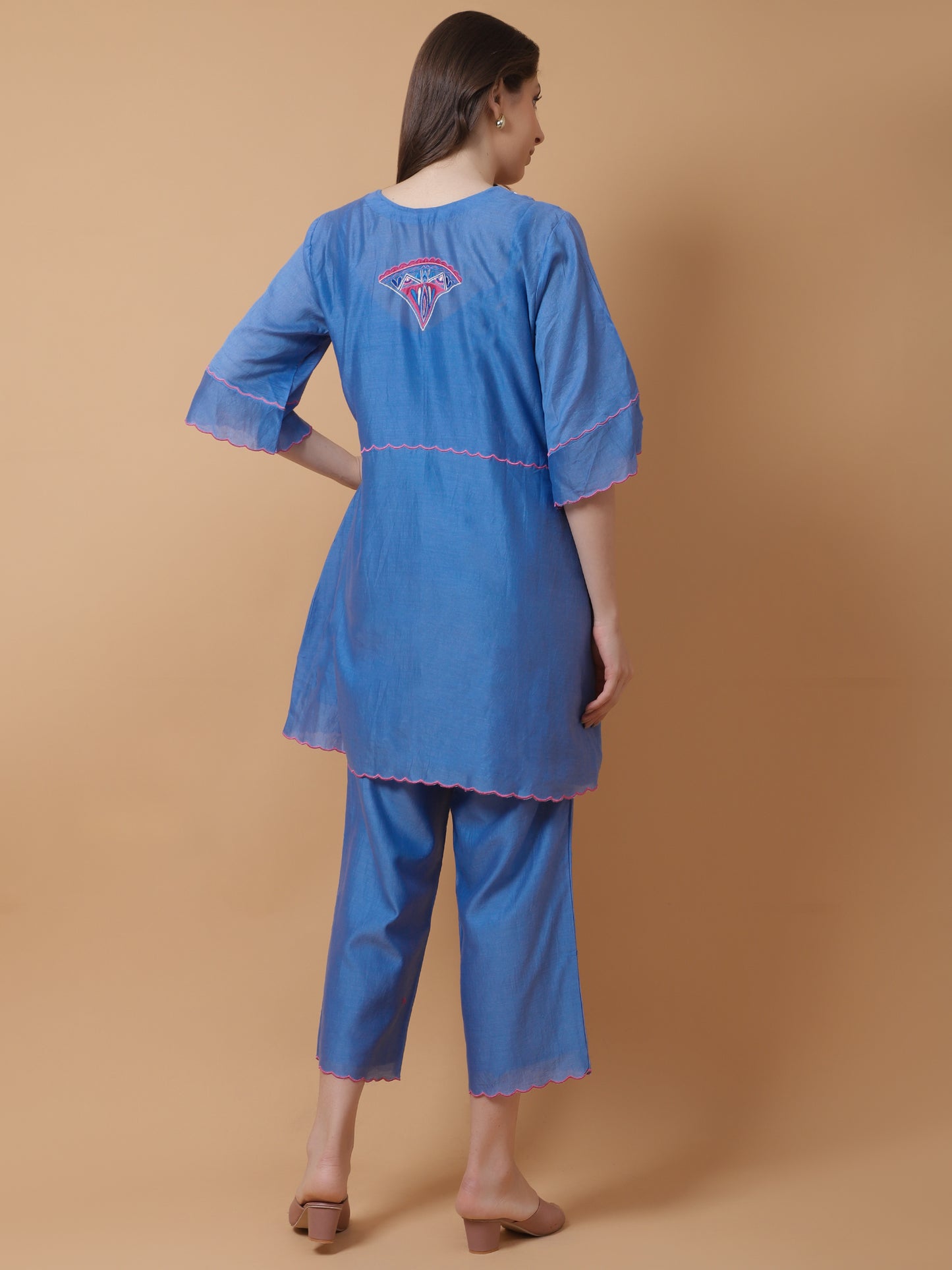 BLUE CHANDERI KURTA SET