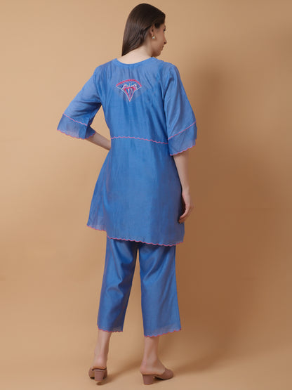 BLUE CHANDERI KURTA SET