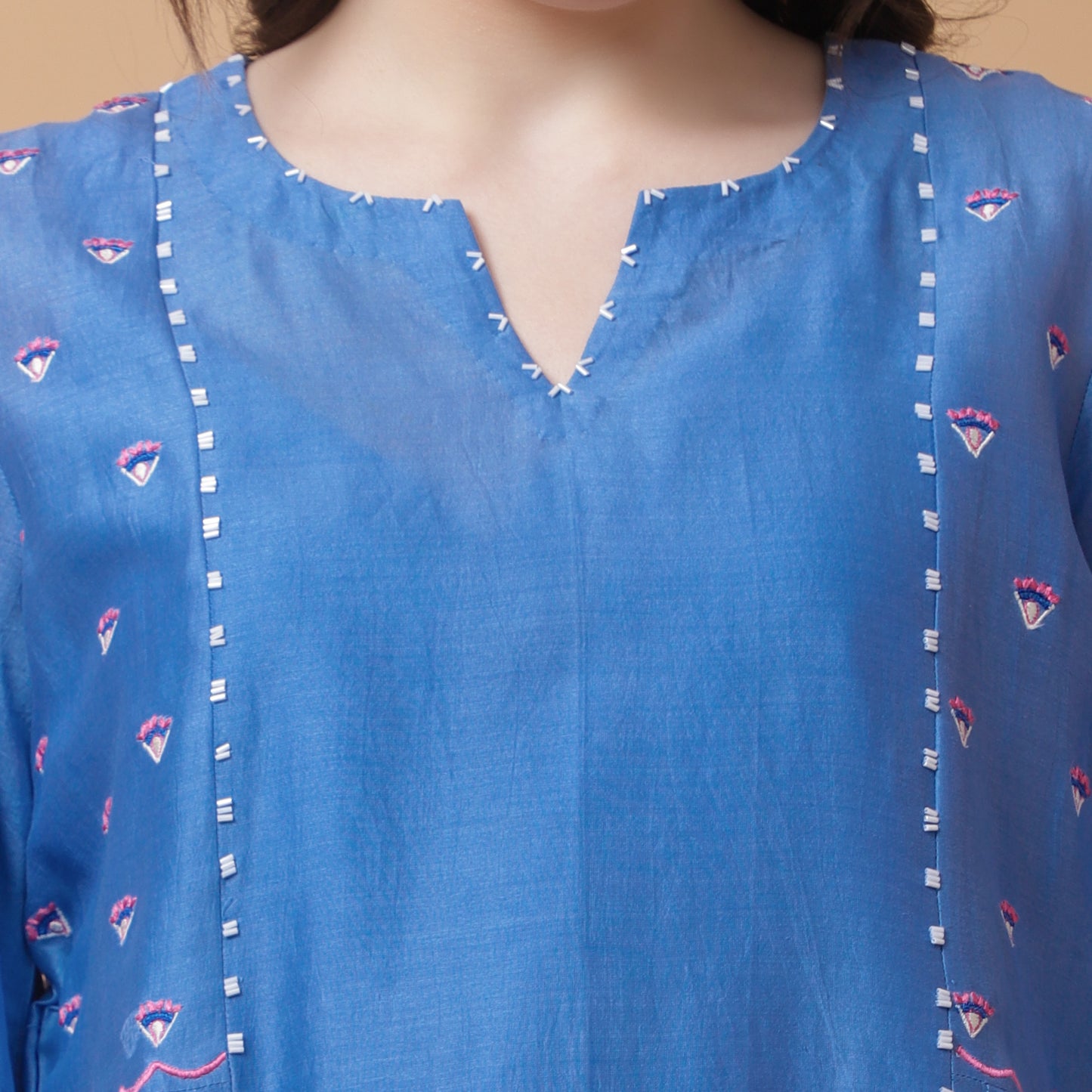 BLUE CHANDERI KURTA SET