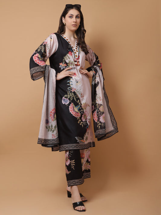 BLACK AND BEIGE KURTA SET