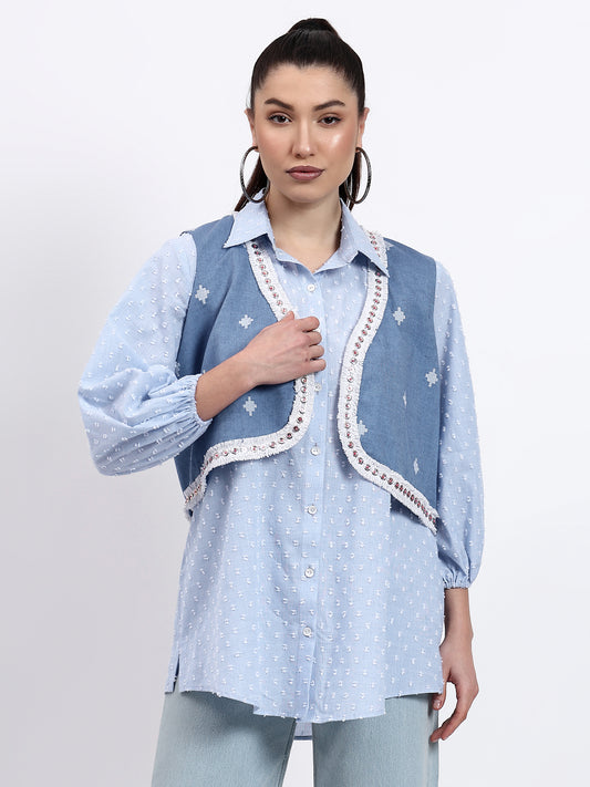 COTTON DENIM SHIRT WITH JACKET