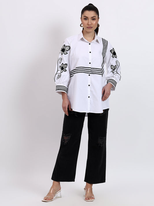 BLACK AND WHITE RIC RAC SHIRT