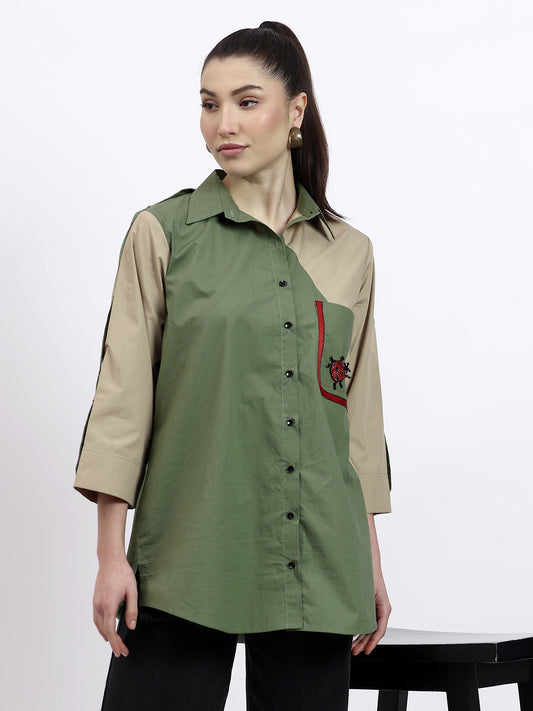 OLIVE AND BEIGE SHIRT