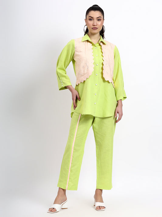 GREEN AND PEACH CO-ORD SET WITH JACKET