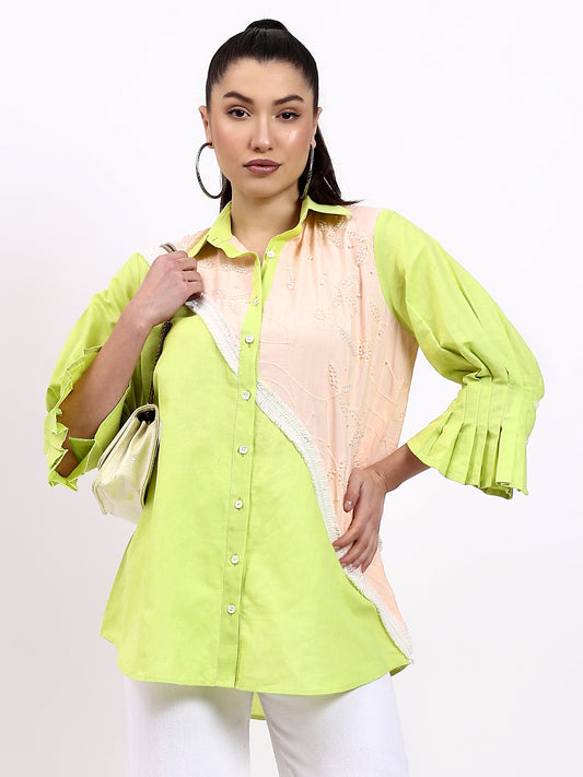 GREEN AND PEACH SHIRT