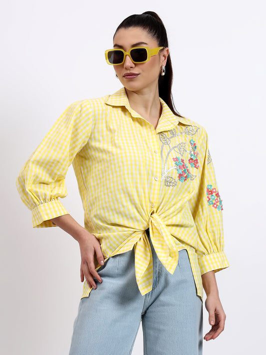 Yellow Check Shirt With Hand Embellishment